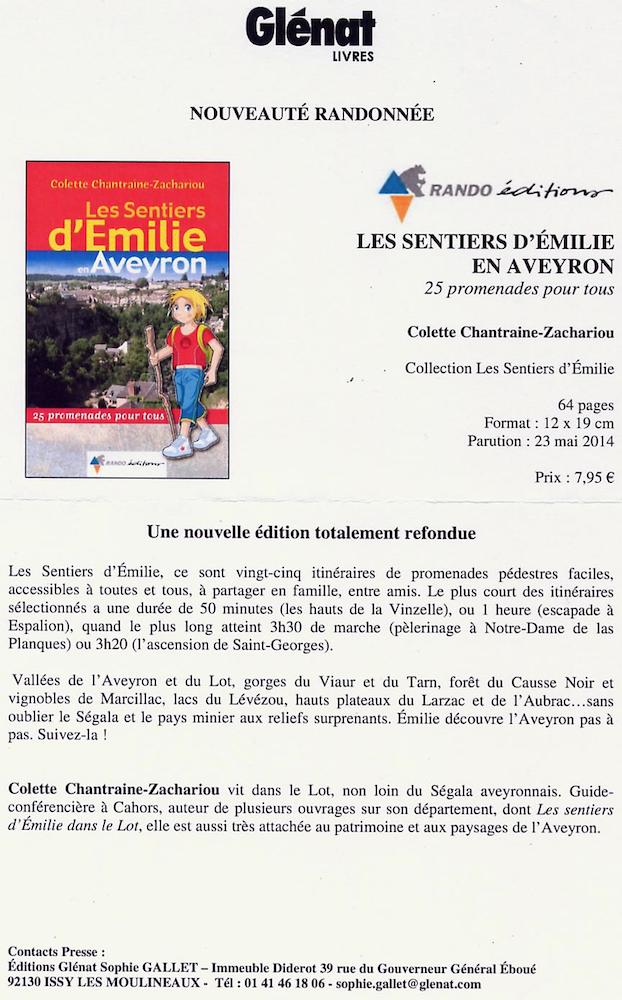Les sentiers d'Emili en Aveyron (Glénat 23 mai 2014)